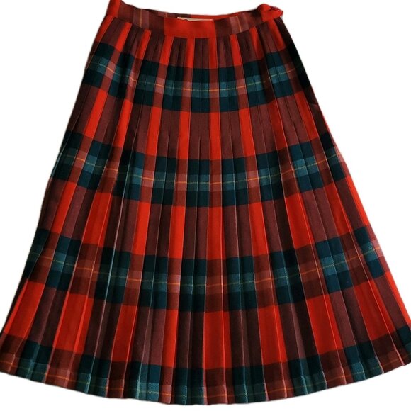 Suzanne Vintage Plaid Pleated Skirt Girls 12 CND 10 US Waist 24" Cabincore - Picture 1 of 10